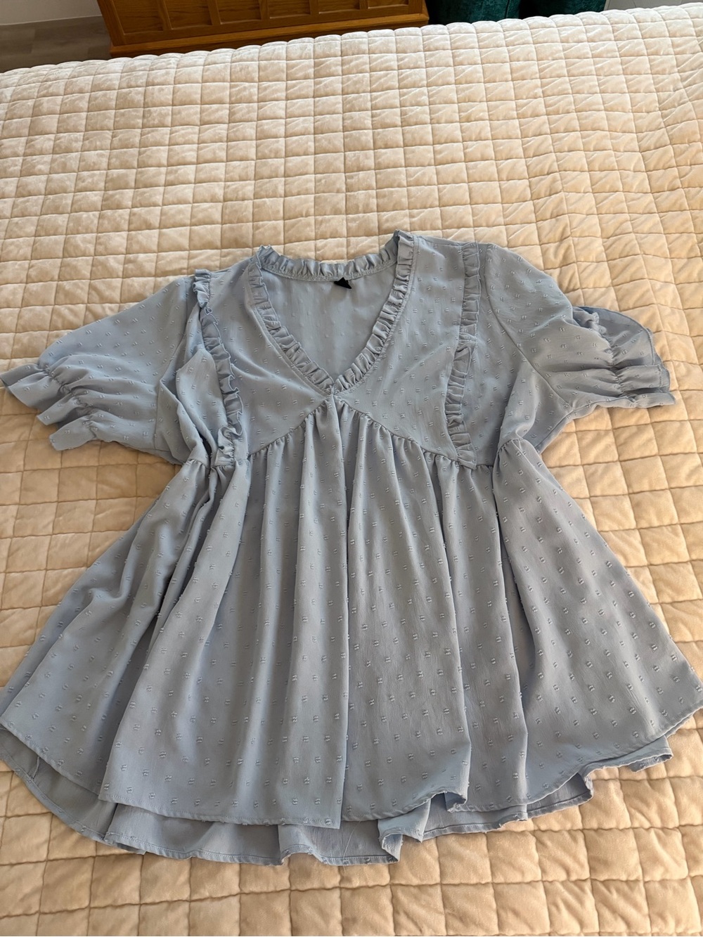 SHEIN Light Blue Ruffled V-Neck Women's Top